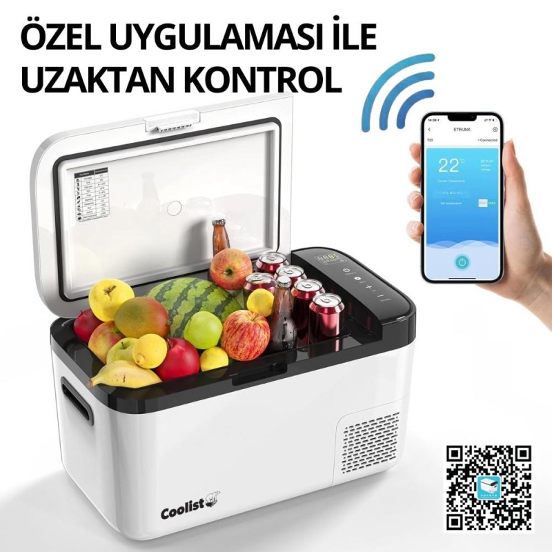 Coolist CLK25B 12/24Volt/ 220Volt 25 Litre Kompresörlü Bluetooth Bağlantılı Oto Buzdolabı